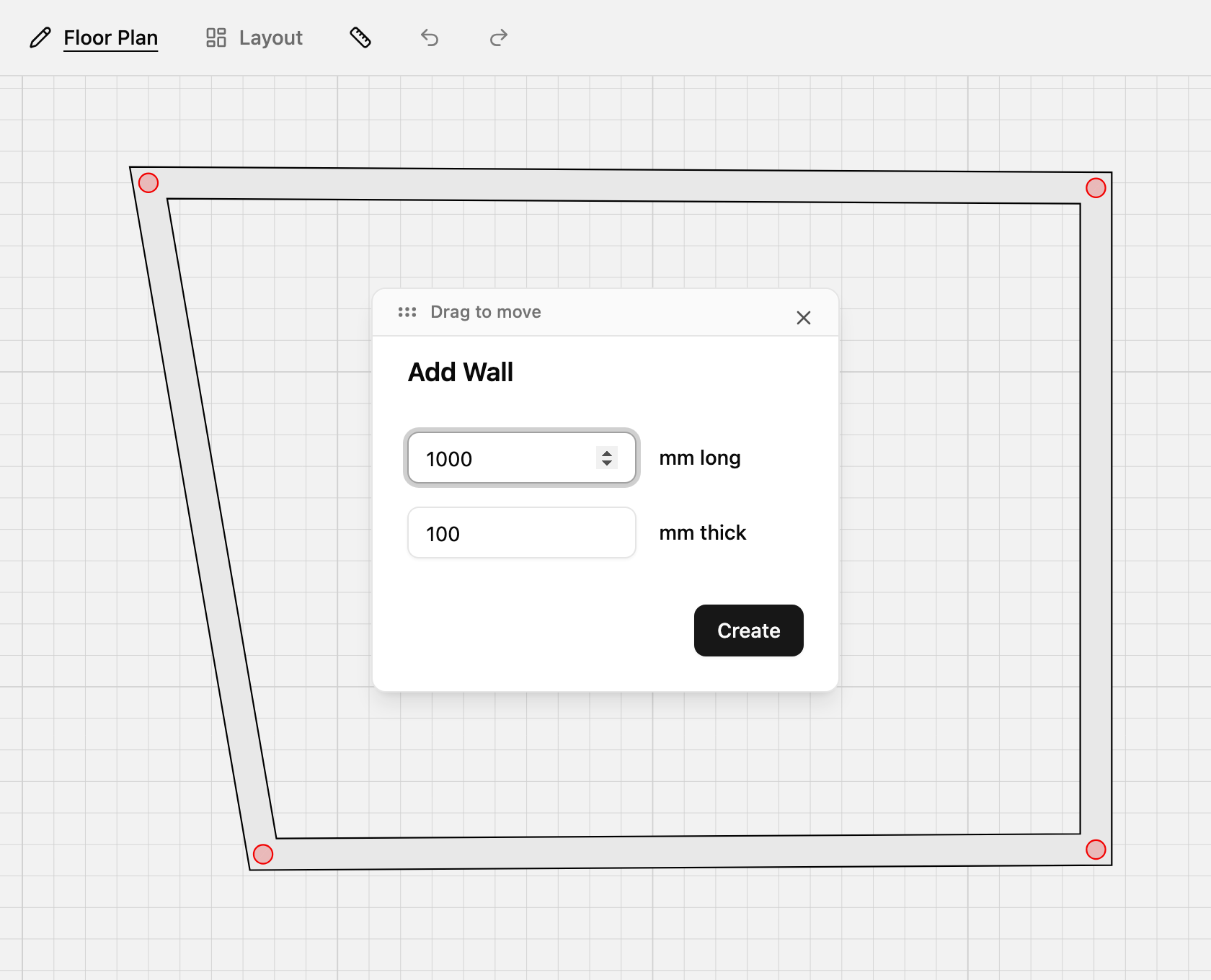 New wall length and thickness dialog in TilingPlan