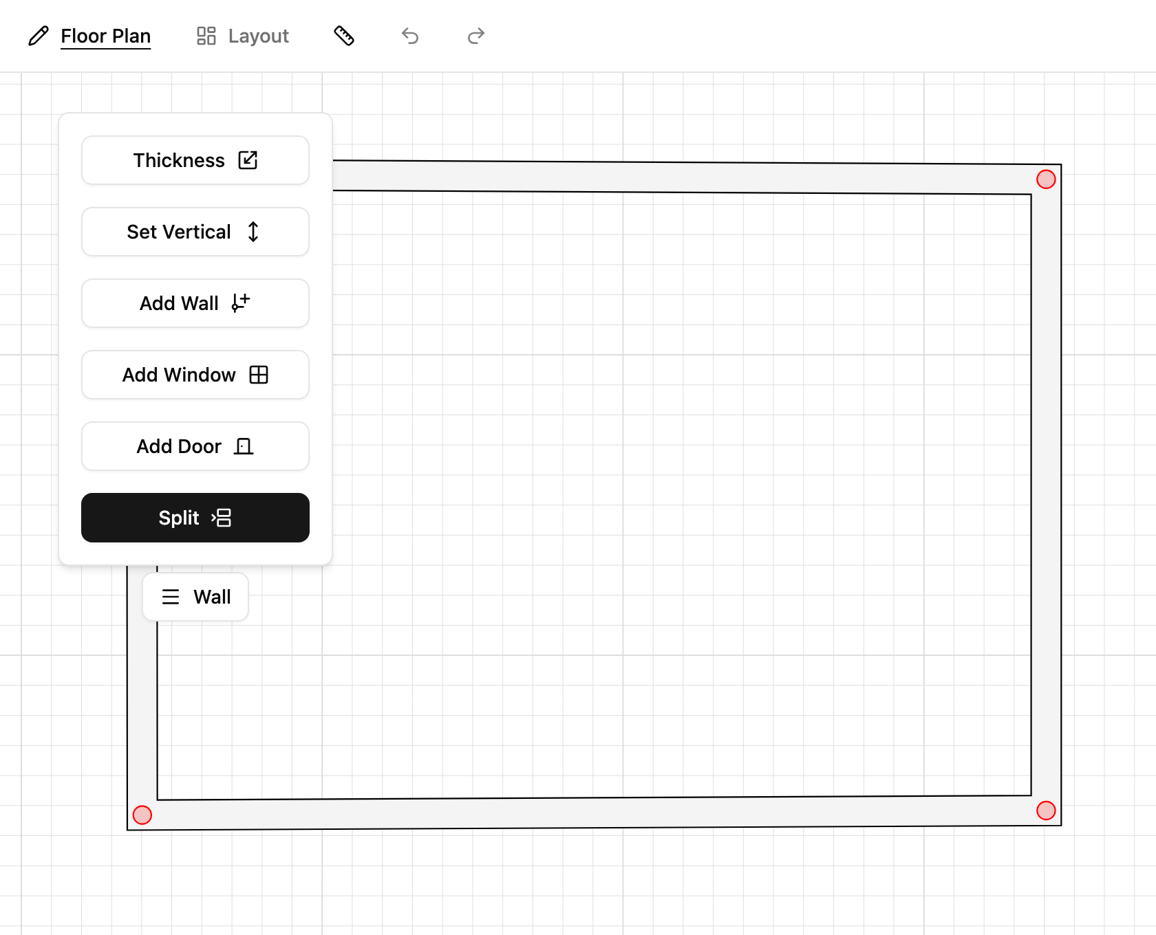 Split option on a wall context menu in TilingPlan