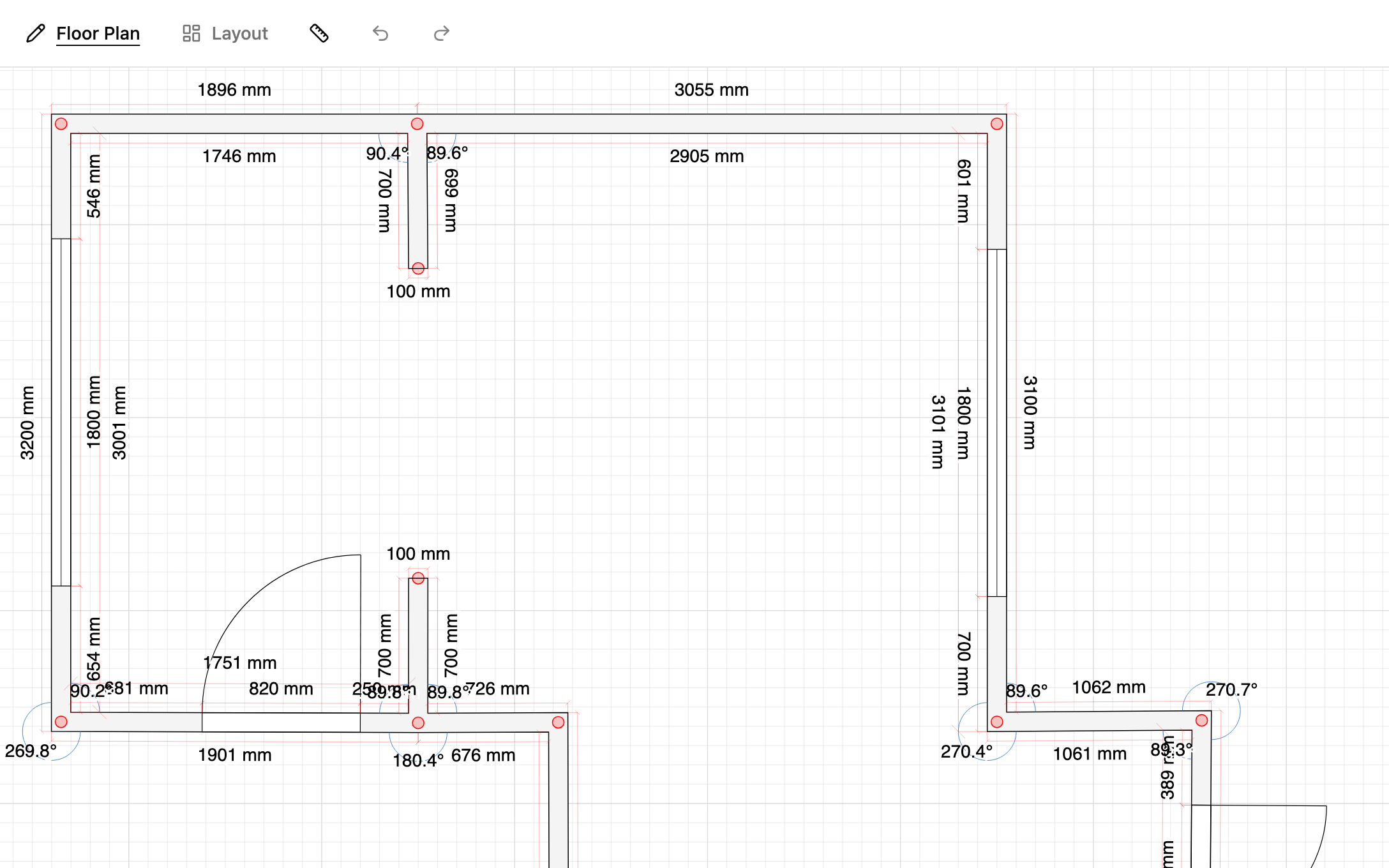 Floor plan with wall dimensions in TilingPlan